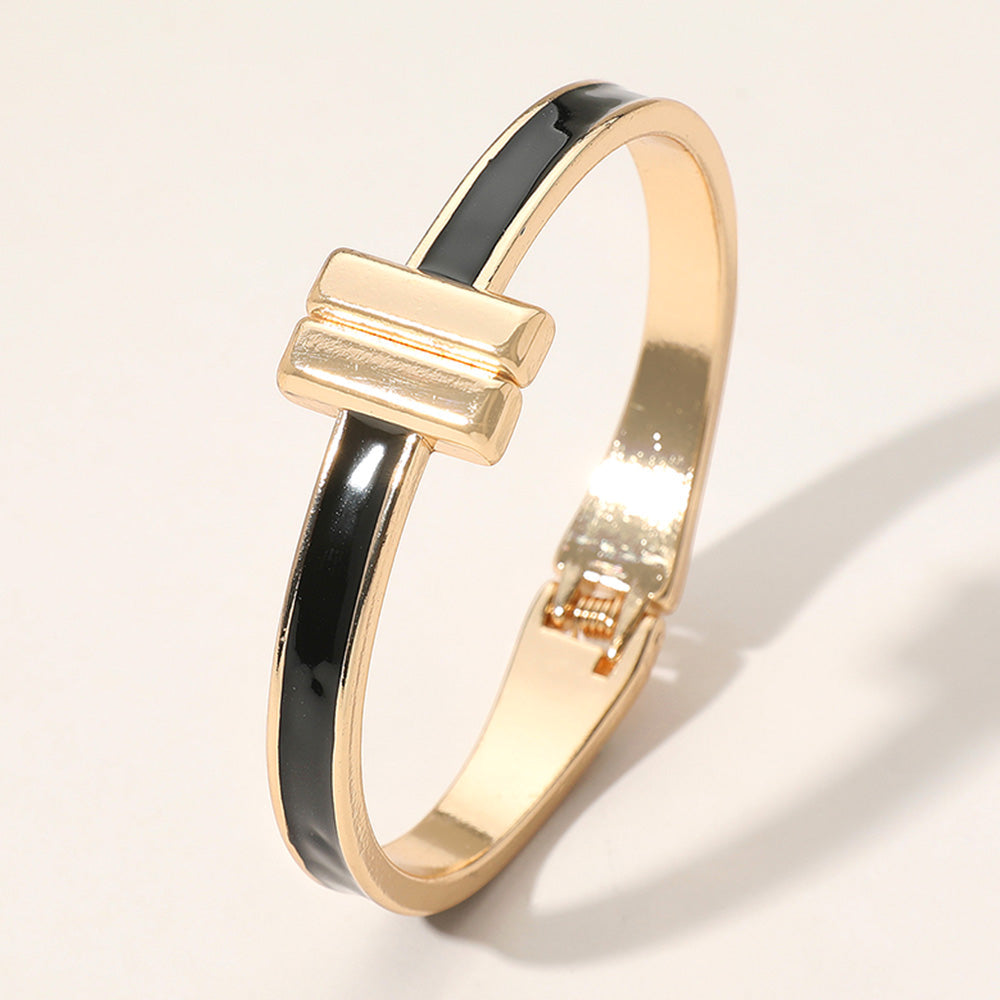 Metal Bar Tip Enamel Hinged Bangle Bracelet
