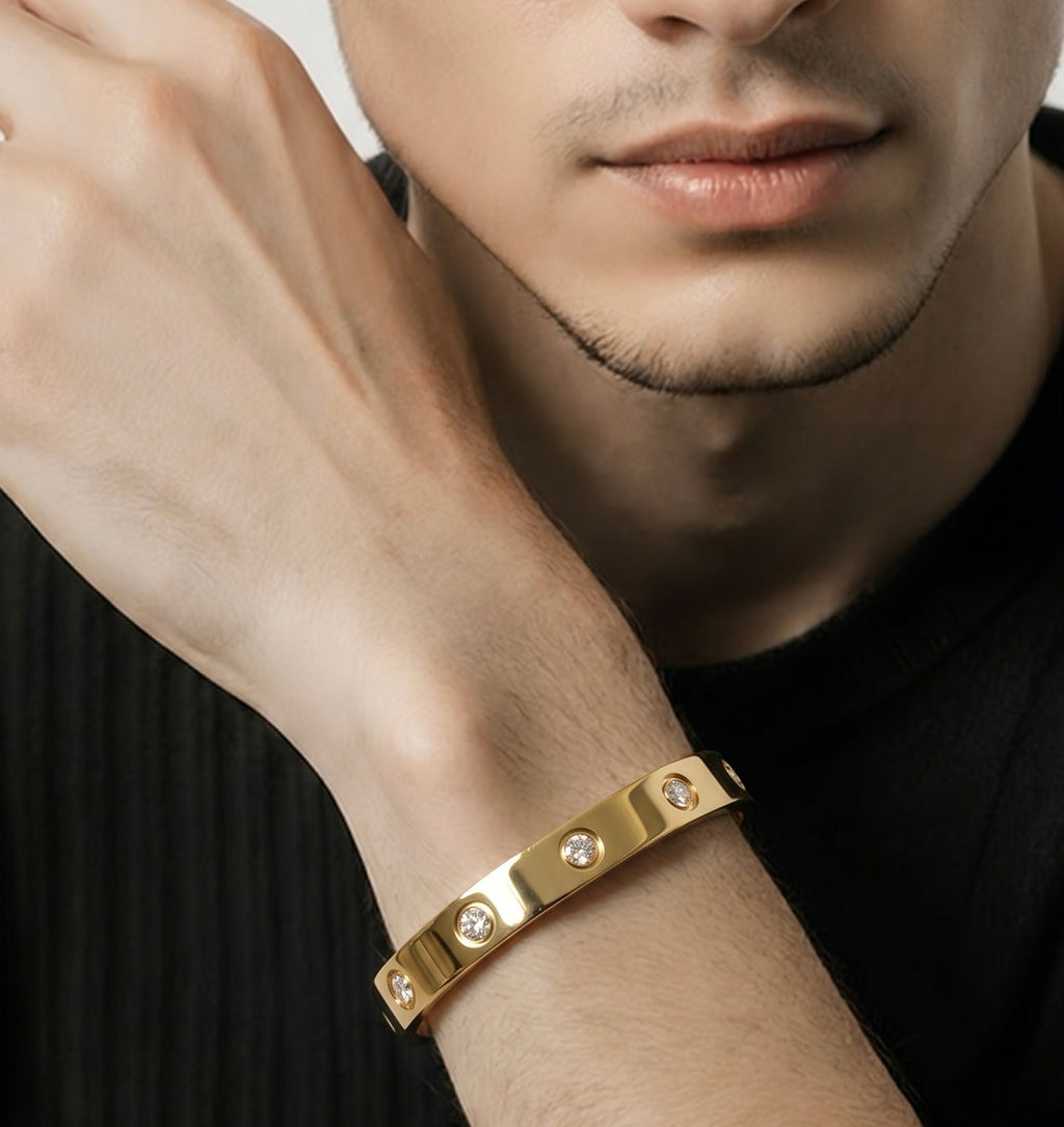 BG808GP B.Tiff 8-Stone Bold High Polish Gold Bangle Bracelet