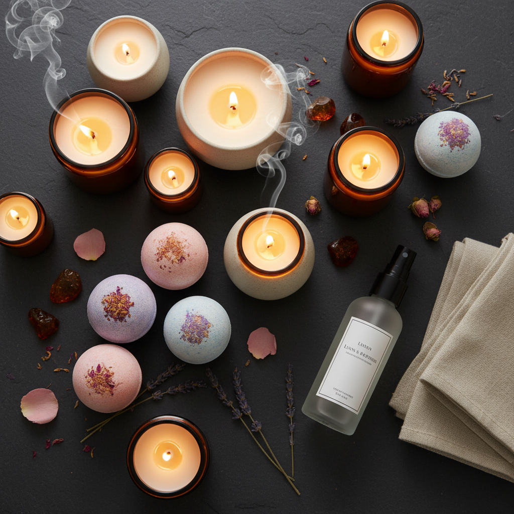 Moody candlelight flatlay
